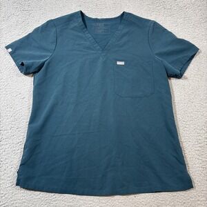 Figs Women's Sz L Catarina One-Pocket Blue Dark Teal Scrub Top Short Sleeve